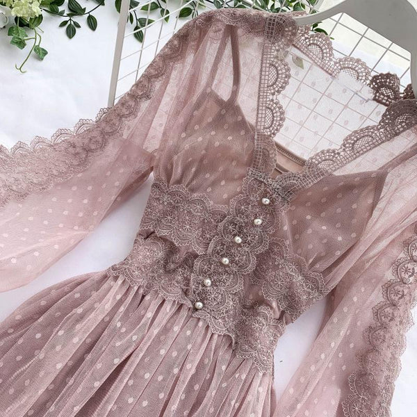 V-neck Crochet Lace Dress