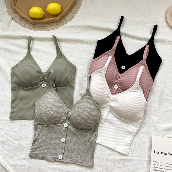 Camisole Button V-Neck Cropped Tops