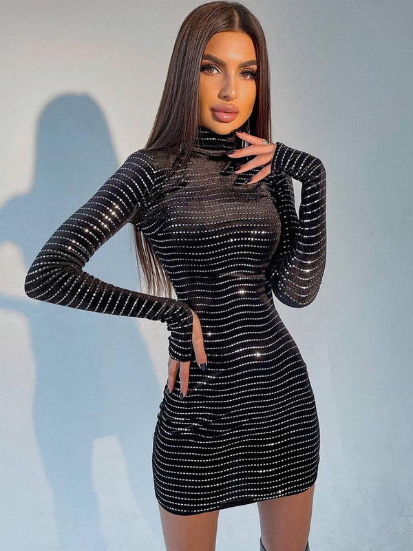 Slimming Sequins Long-Sleeve Dress