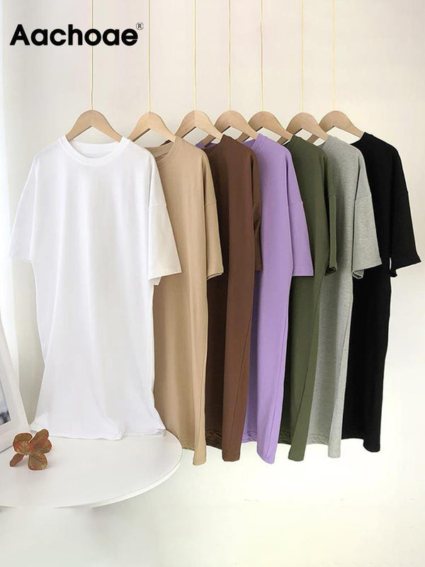 Casual Loose Solid 100% Cotton T Shirt Dress