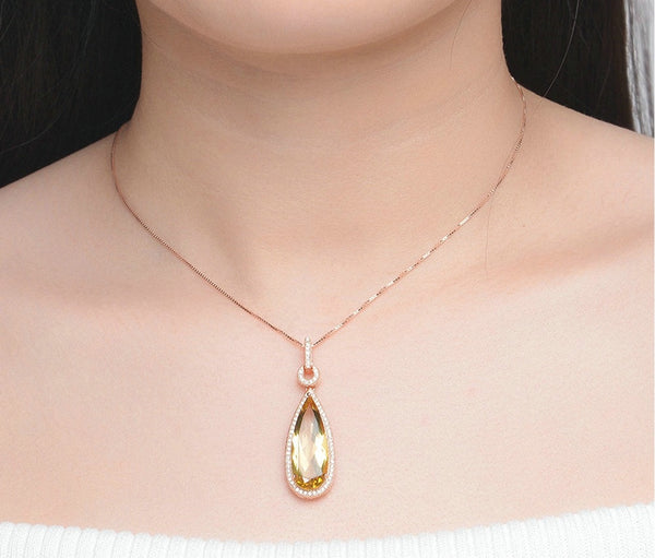 Natural TearDrop Citrine Pendant Necklace