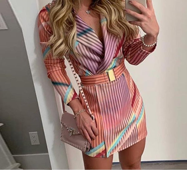 Colorful Striped Print Blazer Dress